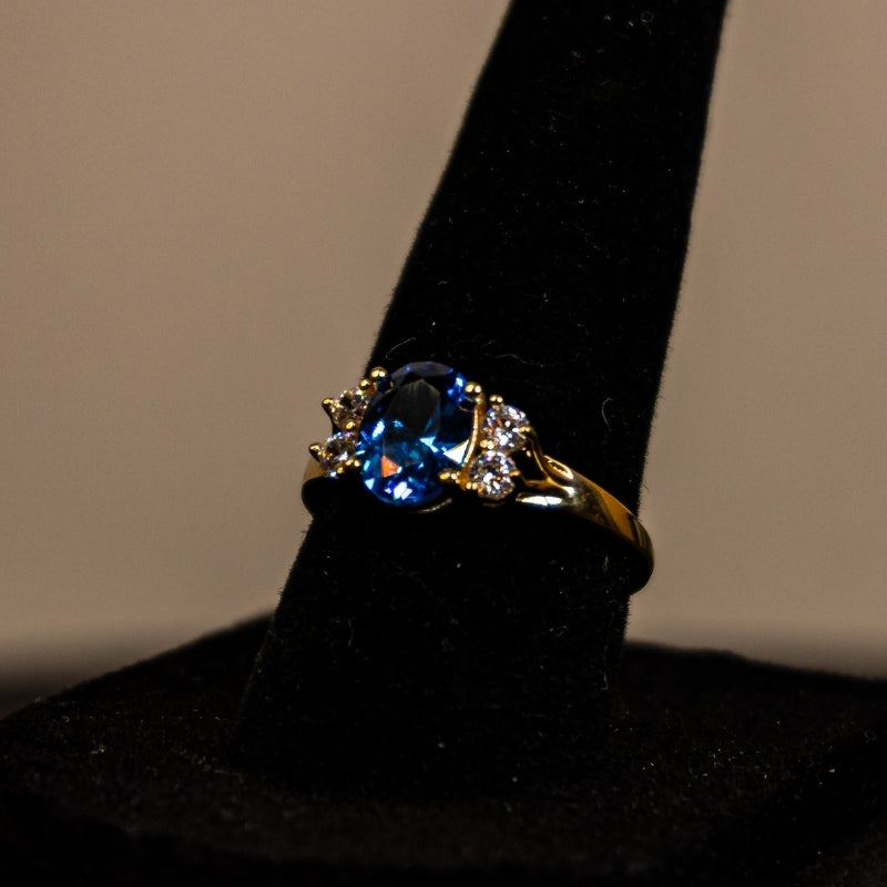 14K Gold Blue Zirconia and Diamond Accent Ring