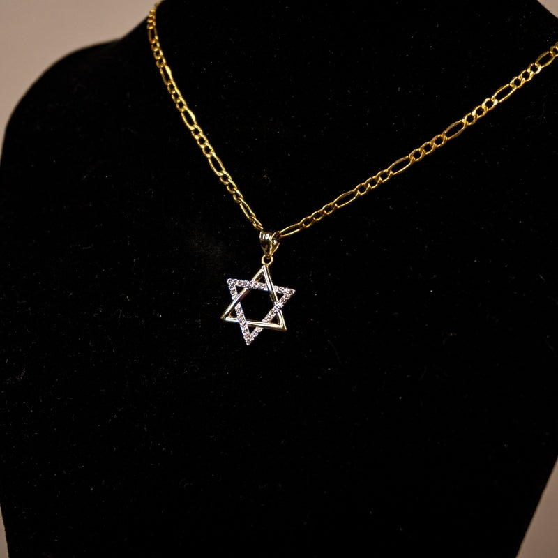 14K Gold Star David With Diamonds Pendant