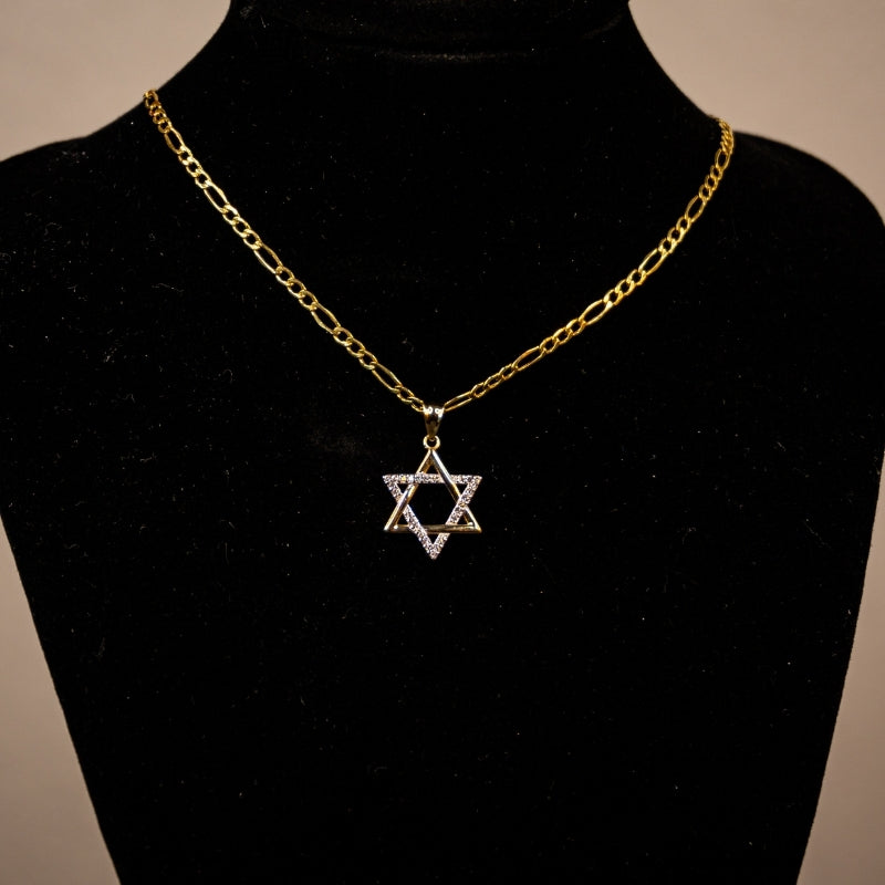 14K Gold Star David With Diamonds Pendant