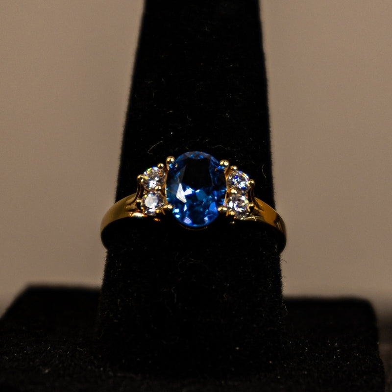 14K Gold Blue Zirconia and Diamond Accent Ring