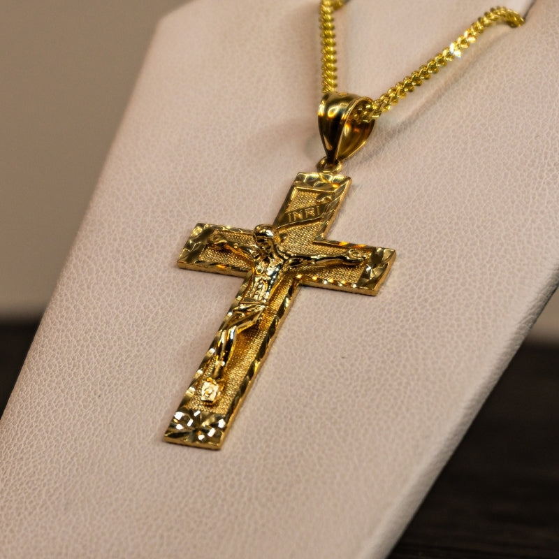 14K Gold Cristo Textured Pendant