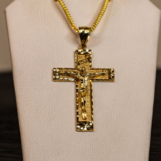 14K Gold Cristo Textured Pendant