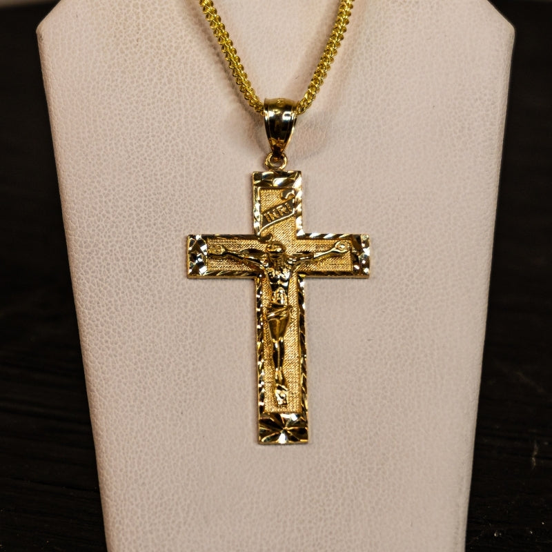14K Gold Cristo Textured Pendant