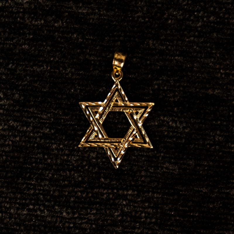 14K Gold Star David Textured Pendant