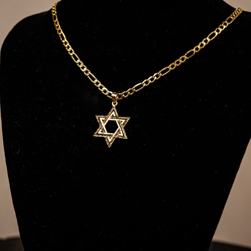 14K Gold Star David Textured Pendant