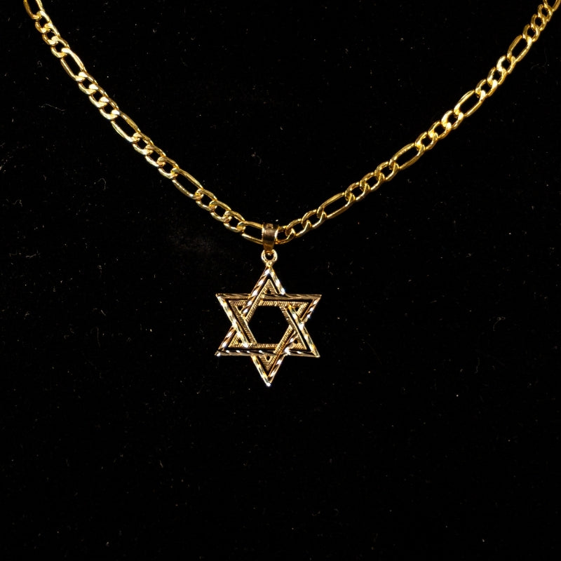 14K Gold Star David Textured Pendant