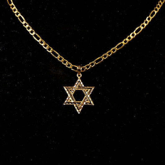 14K Gold Star David Textured Pendant
