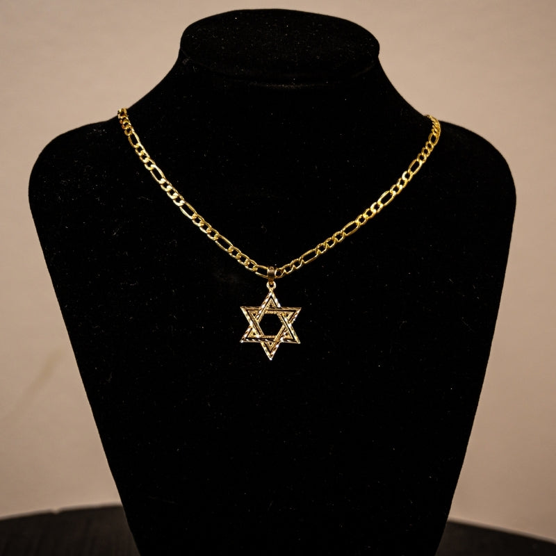 14K Gold Star David Textured Pendant