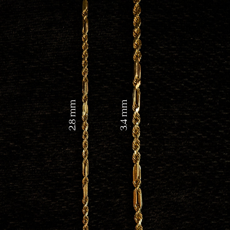 14K Gold Hollow Figaro Rope Chain
