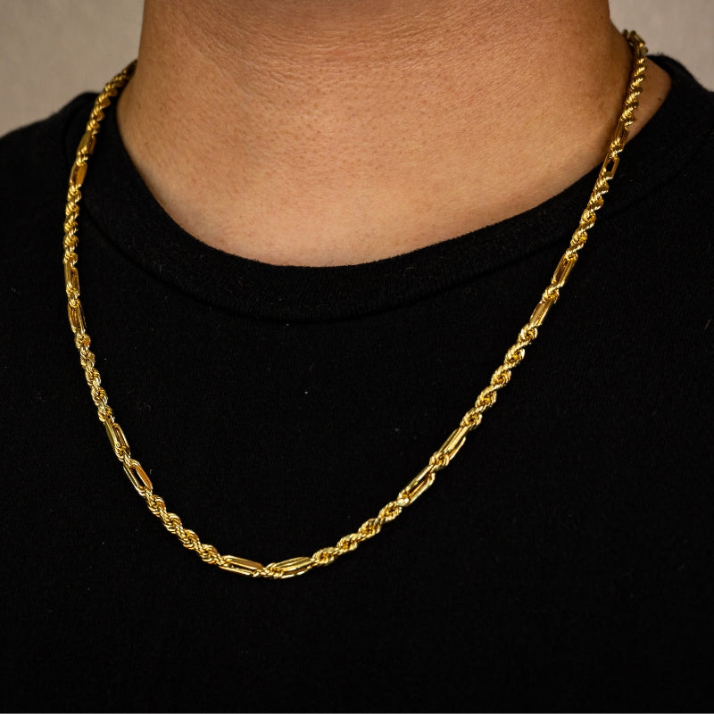 14K Gold Hollow Figaro Rope Chain