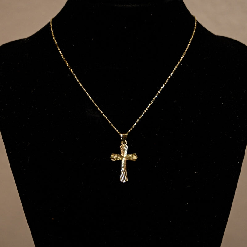 14K Gold Flat Cross Textured Pendant