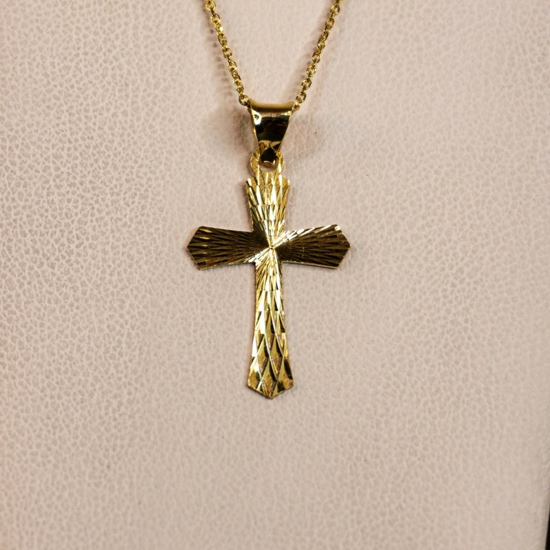 14K Gold Flat Cross Textured Pendant