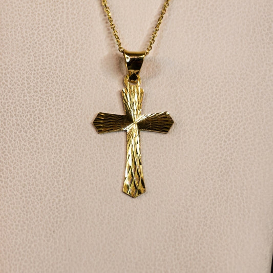 14K Gold Flat Cross Textured Pendant