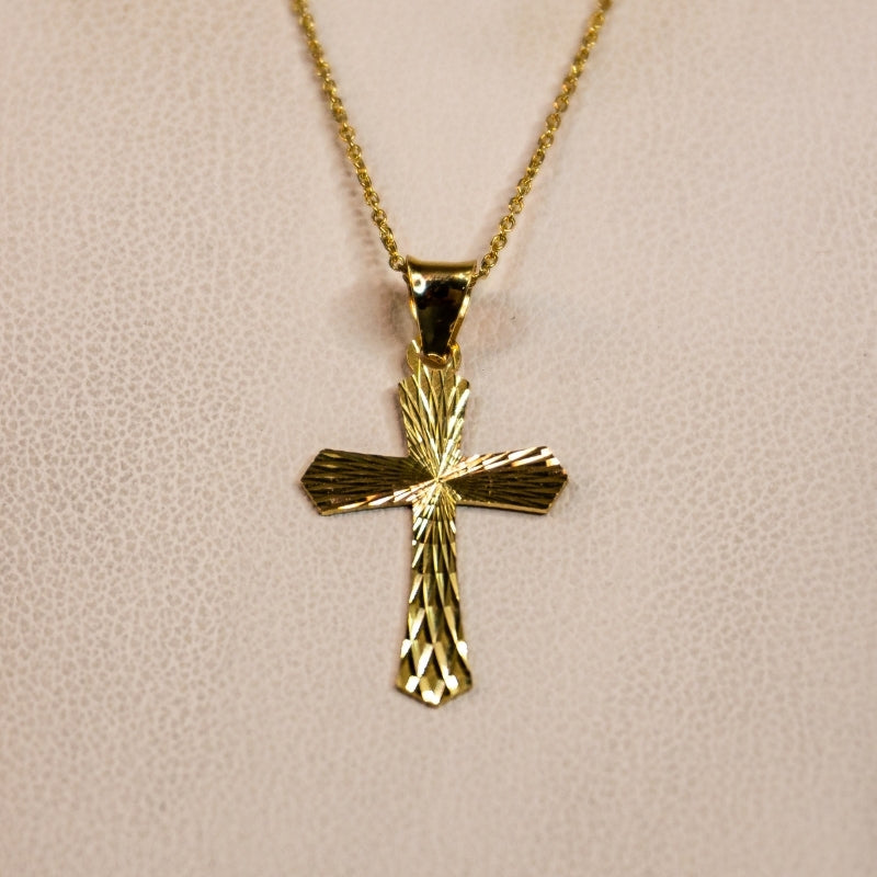 14K Gold Flat Cross Textured Pendant