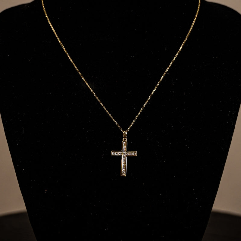 14K Gold Flat Cross With Diamonds Pendant
