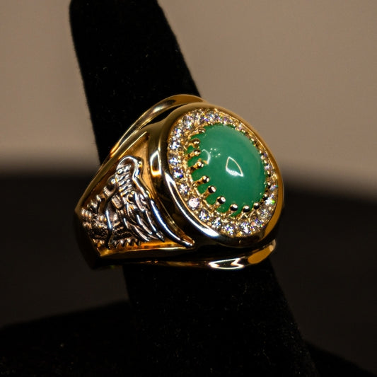 14K Gold Natural Jade Ring With Diamonds