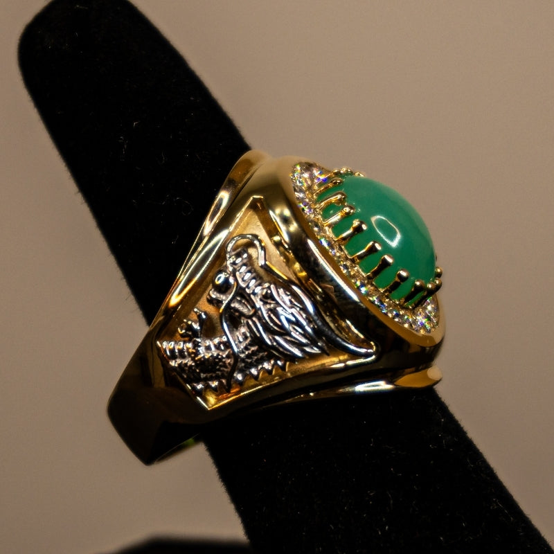 14K Gold Natural Jade Ring With Diamonds