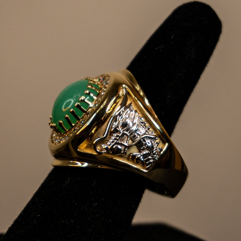 14K Gold Natural Jade Ring With Diamonds