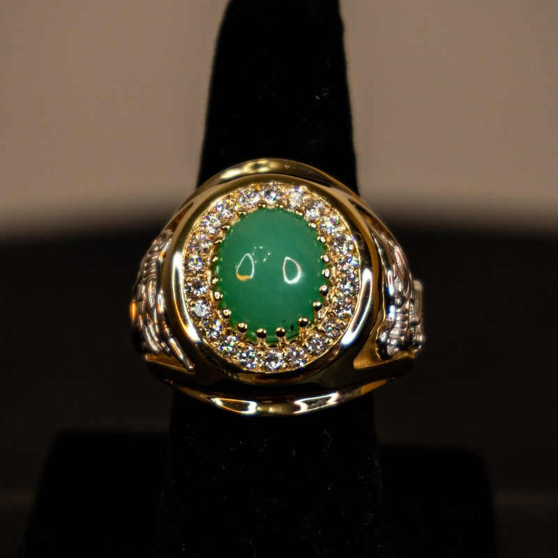 14K Gold Natural Jade Ring With Diamonds